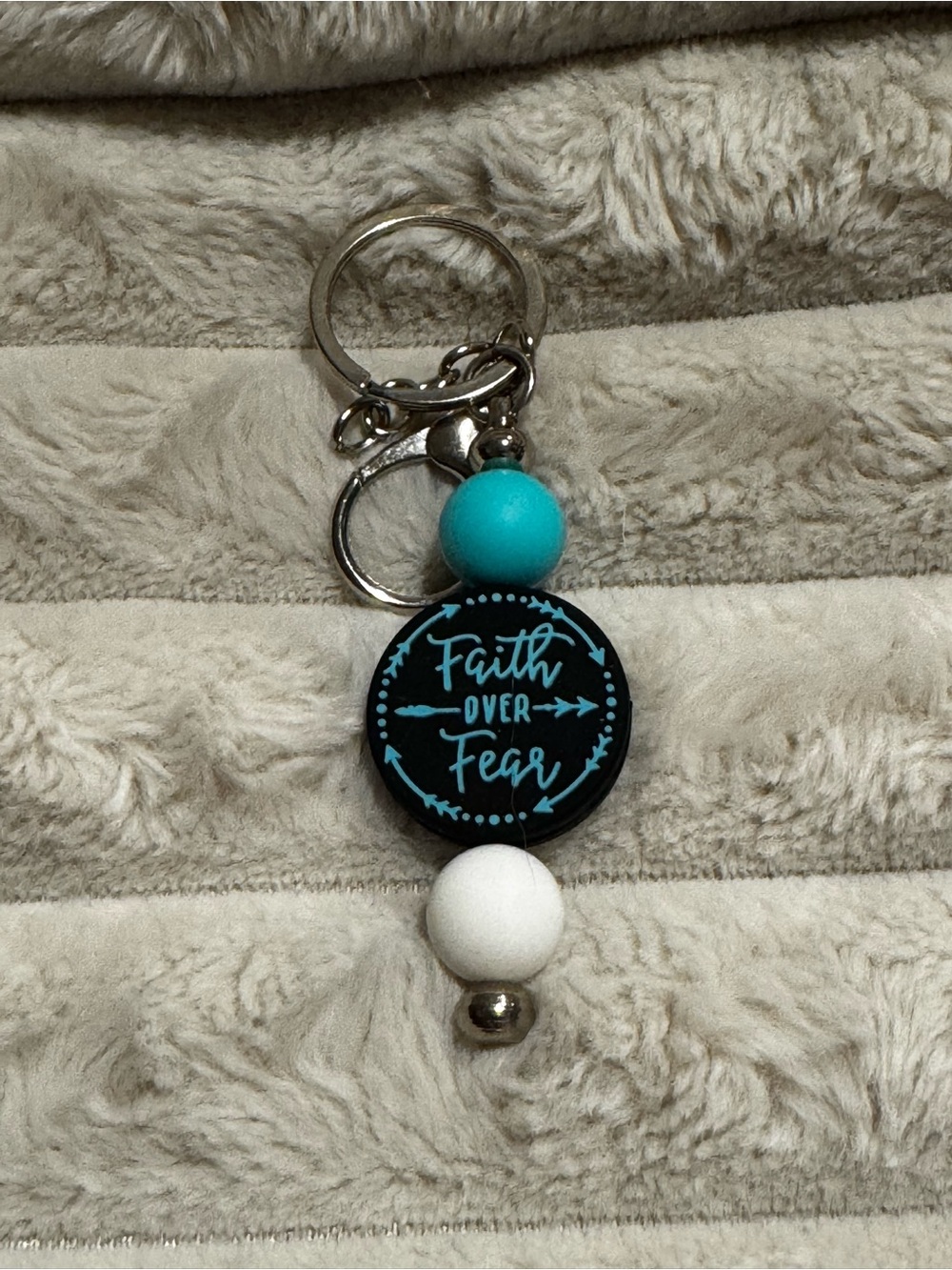 Faith Over Fear Keychain - Teal & White